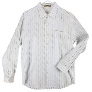 Tommy Bahama Silk Blend Buton Down Men's Medium White with Geometric Blue Green